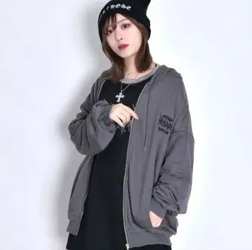 그레이 후드티 프론트 지퍼 포함