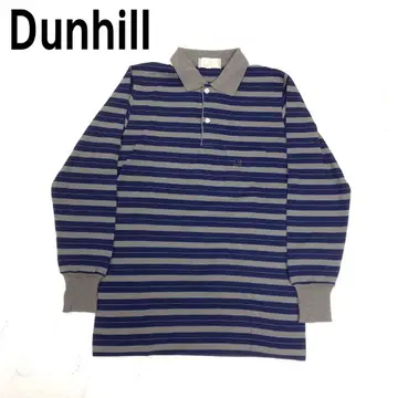 A7353 던힐 긴팔 피케 셔츠 울 보더 파랑 네이비 그레이 S