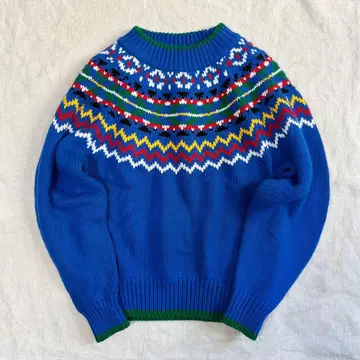 구제 의류 노르딕 무늬 아크릴 스웨터 파랑 크리스마스 TAIWAN ROC