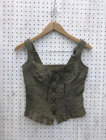 카우걸 vibes 구제 의류 웨스턴 디테일 자수 레이스업 프론트 뷔스티에