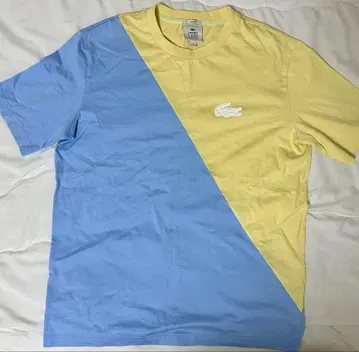 Lacoste live 사선 분할 T셔츠 파랑/노랑 [레어] 오버 사이즈