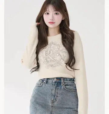 Darich DR 비쥬 플라워 리브 니트탑