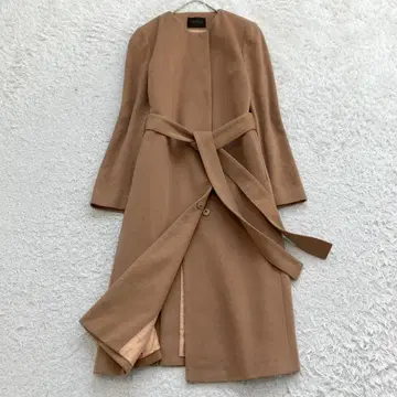 컨디션 최상 투모로우랜드 퓨어 캐시미어 100% 롱 코트 벨트 카멜