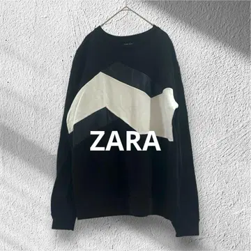 [ ZARA ] 자라 지그재그 패턴 트레이닝복 맨투맨 블랙 XL