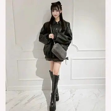 pium 하트 레이스업 가죽 자켓