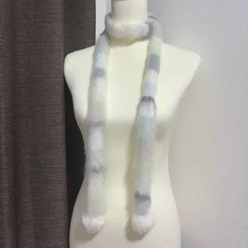 폼폼 달린 슬림 머플러 스키니 스카프 민트 그린 니트 털실