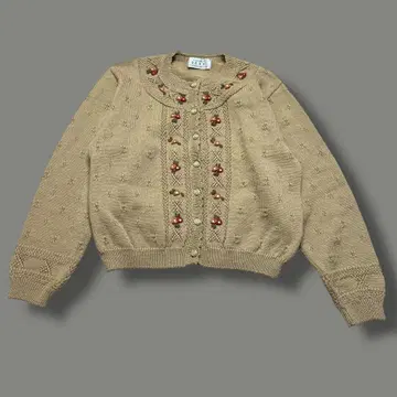 빈티지 가디건 여성용 꽃 모티브 자수 숏 기장 레트로
