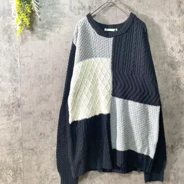 이카 긴팔 니트 스웨터 패치워크 디자인 절개 캐주얼 가을/겨울 L