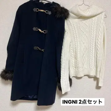 INGNI 네이비 더플 코트와 화이트 니트 2세트