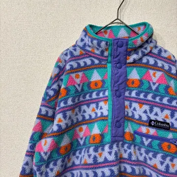 컬럼비아 플리스 스냅 T 패턴 화려한 미국 빈티지 의류 S 3353