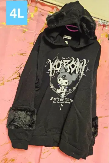 4L 귀 달린 쿠로미 후드 부착 퍼 후드티