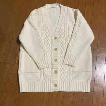 쉽스 케이블 짜임 가디건 아이보리 빔즈 울 ships