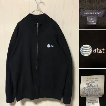 LANDS' END AT&T 기업 로고 드라이버 니트 스웨터 블랙 L