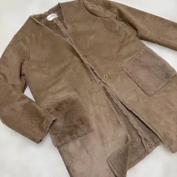 새상품급 올리브데올리브 브라운 인조 모피 무스탕 코트 F