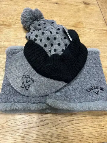Callaway 니트 모자 세트 그레이/블랙