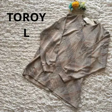 새상품 트로이 체크 무늬 노카라 티셔츠 남성용 피케 셔츠 베이지 L