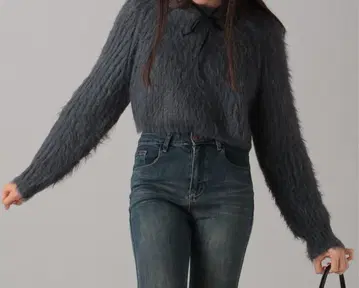 크롭 샤기 니트 풀오버