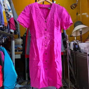 미국 빈티지 의류 AUGUST SILK 핑크 반팔 원피스 6