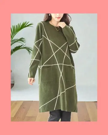 변형 별 패턴 니트 원피스 (카키)