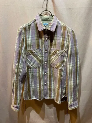 반스 일본제 밴드 포함 플란넬 셔츠 퍼플 체크 무늬