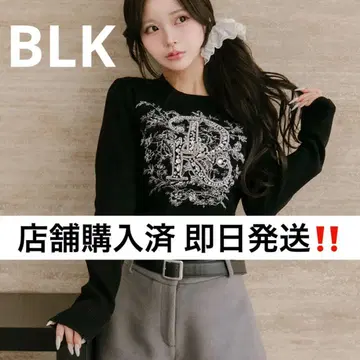 Darich 다리치 DR 비쥬 플라워 리브 니트탑 블랙