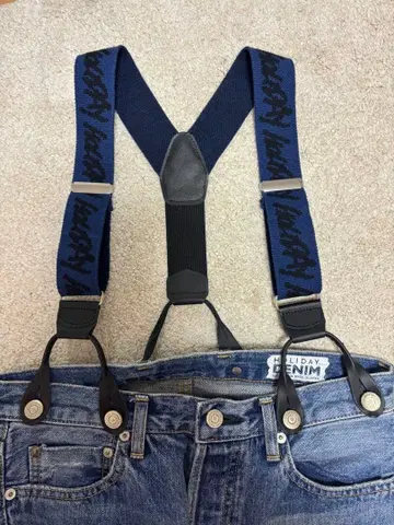 HOLIDAY DAMAGE DENIM SUSPENDER PANTS