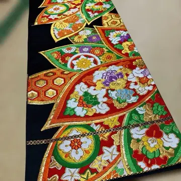 육통 후쿠로 오비 순수 실크 고전 패턴 자수 패턴