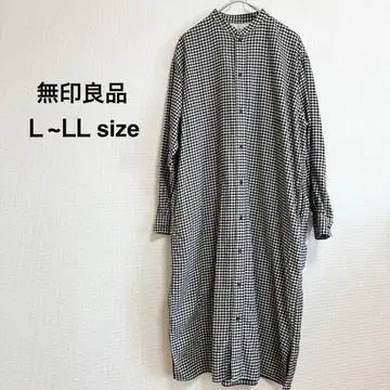 [새상품급] 무인양품 깅엄 체크 롱 셔츠 원피스 L~LL 사이즈