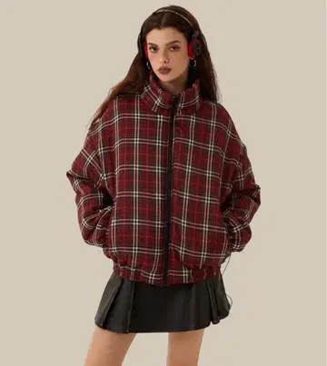 지하인 온라인 리버서블 자켓 빨간색 체크/블랙