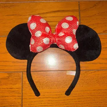 미니 마우스 머리띠 빨간색 도트 리본