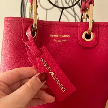 EMPORIO ARMANI 고급 가죽 토트백 레드