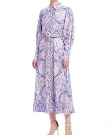 미사용 DZA 프린트 긴팔 셔츠 드레스