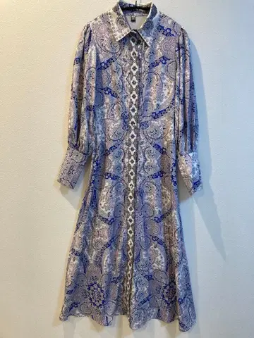 미사용 DZA 프린트 긴팔 셔츠 드레스