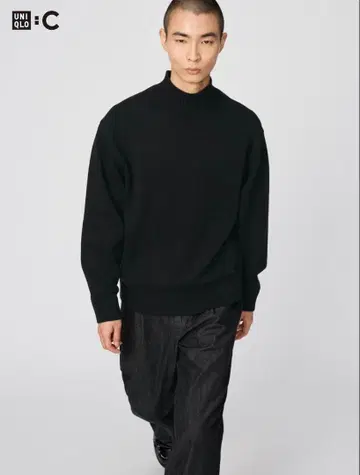 UNIQLO C 로우 게이지 하이넥 스웨터 블랙 L 사이즈 미사용 새상품
