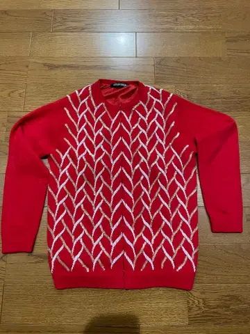 비즈 스팽글 자수 빨간색 니트 스웨터 가디건