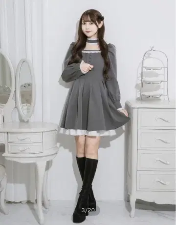 pium 초커 프릴 도리 원피스