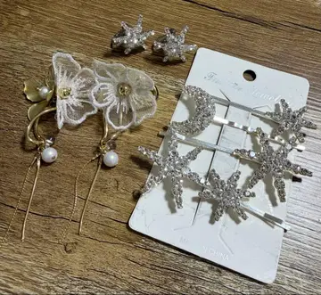 브라이덜 액세서리 세트 귀찌 헤어핀 꽃 별