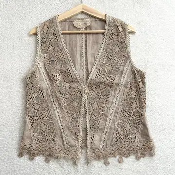 수입 로사 린넨 크로 셰 뜨개질 레이스 베스트 지레 42 베이지