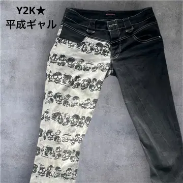 Y2K 데님 팬츠 헤이세이 갸루 시크 스타일 해골 페어리 그런지 그런지