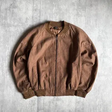 [ 70s vintage ] 지퍼 블루종 봄버 자켓 체크 짧은 기장