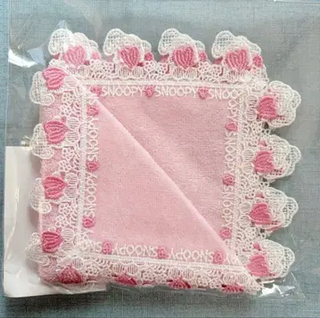 [미사용 새상품] 치카자와 레이스 타월 손수건 스누피 하트 핑크