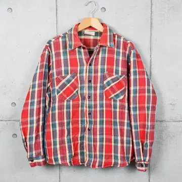 SEARS 70-80s 플란넬 워크 셔츠 레드 x 블루 사이즈 L