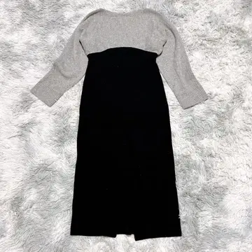 이네드 9 도킹 니트 원피스 바이컬러 울 혼방 롱