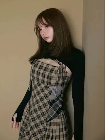 Nadia 체크 롱 드레스 상의