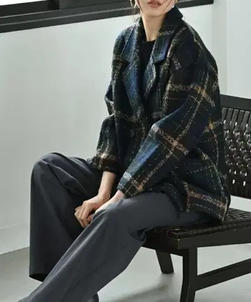 BLK001 ] 빅 체크 무늬 숏코트