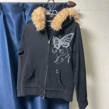 y2k 그런지 헤이세이 갸루 펑크 퍼 후드티 스터드 나비 리메이크