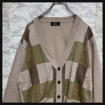 블록 니트 가디건 V넥 베이지 브라운 카키 Carbia