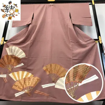 MK-1523 이로도메소데 부채 문양 금 자수 시침질 실 오비 홍색