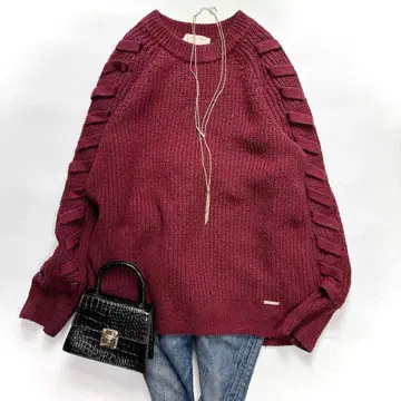 마이클코어스 소매 리본 니트 스웨터 보르도 루즈핏