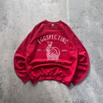 길단 USA 구제 의류 토끼 애니멀 프린트 맨투맨 트레이닝복 레드